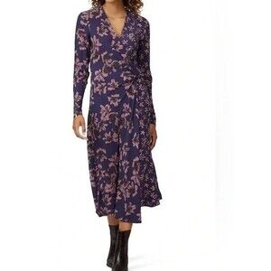 RAG & BONE Odette Midi Dress Violet Floral Wrap Long Sleeve Size 4